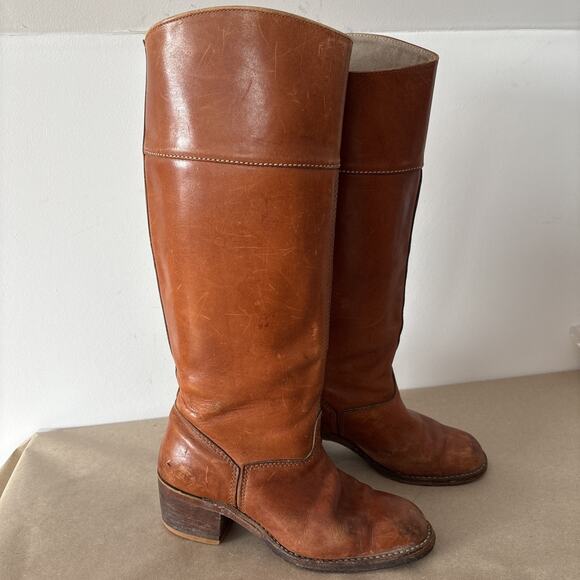 Vtg 1970s Bort Carleton Leather Campus Boots Whiskey Tan Sz 7.5 Made In USA